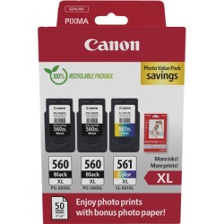 ORIGINAL Canon Value Pack nero / differenti colori PG-560XL+CL-561XL + 10x15 cm Fotopapier 50 Blatt ~700 Seiten