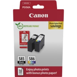 ORIGINAL Canon Value Pack nero / ciano / magenta / giallo PG-585+CL586 + 10x15 cm Fotopapier 50 Blatt ~360 Seiten