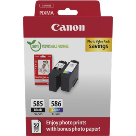 ORIGINAL Canon Value Pack nero / ciano / magenta / giallo PG-585+CL586 + 10x15 cm Fotopapier 50 Blatt ~360 Seiten