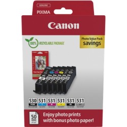 ORIGINAL Canon Value Pack nero / ciano / magenta / giallo / Grigio PGI-530+CLI-531 + 10x15 cm Fotopapier 50 Blatt ~2705 Seiten