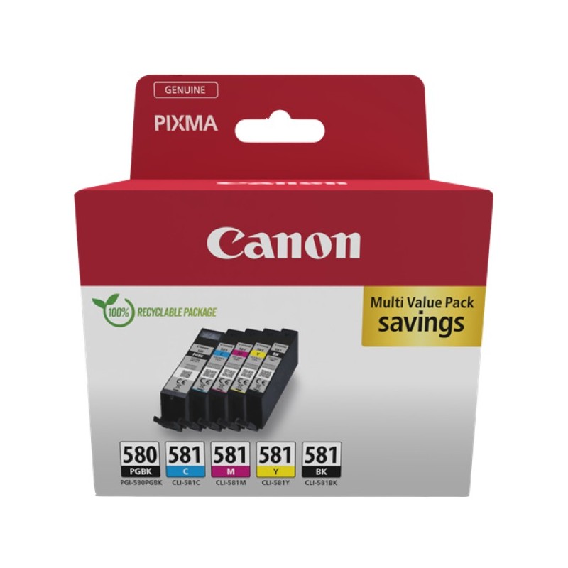 ORIGINAL Canon Multipack nero / nero / ciano / magenta / giallo PGI-580+CLI-581 2078C007 ~1703 Seiten