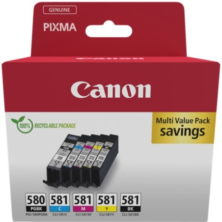 ORIGINAL Canon Multipack nero / nero / ciano / magenta / giallo PGI-580+CLI-581 2078C007 ~1703 Seiten