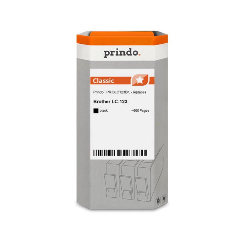 ORIGINAL Prindo Cartuccia d'inchiostro nero PRIBLC123BK Classic ~600 Seiten compatibile per Brother LC123BK (LC-123)