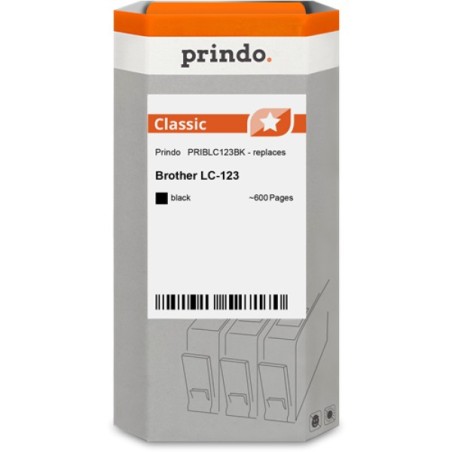 ORIGINAL Prindo Cartuccia d'inchiostro nero PRIBLC123BK Classic ~600 Seiten compatibile per Brother LC123BK (LC-123)