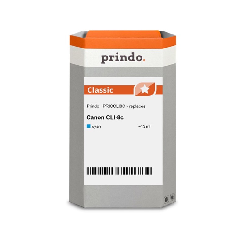 ORIGINAL Prindo Cartuccia d'inchiostro ciano PRICCLI8C Classic 13ml alternativa per Canon CLI-8c (0621B001)