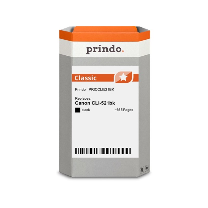 ORIGINAL Prindo Cartuccia d'inchiostro nero PRICCLI521BK Classic 9ml alternativa per Canon CLI-521bk (2933B001)