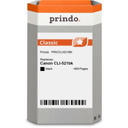 ORIGINAL Prindo Cartuccia d'inchiostro nero PRICCLI521BK Classic 9ml alternativa per Canon CLI-521bk (2933B001)