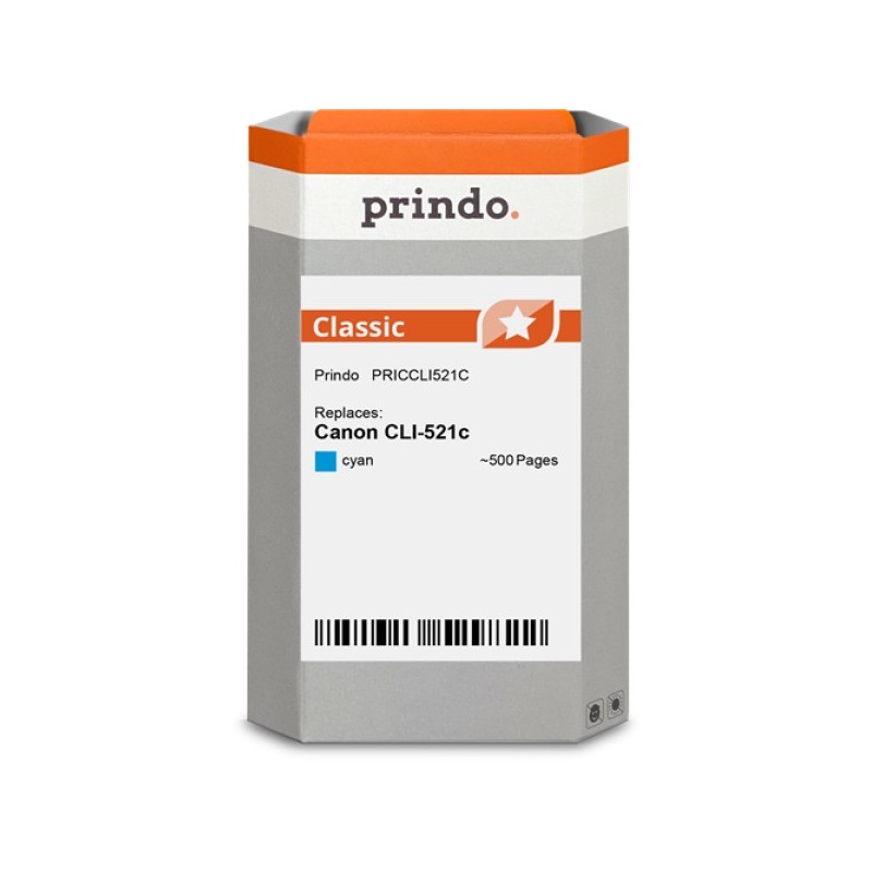ORIGINAL Prindo Cartuccia d'inchiostro ciano PRICCLI521C Classic 9ml alternativa per Canon CLI-521c (2934B001)