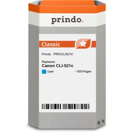 ORIGINAL Prindo Cartuccia d'inchiostro ciano PRICCLI521C Classic 9ml alternativa per Canon CLI-521c (2934B001)