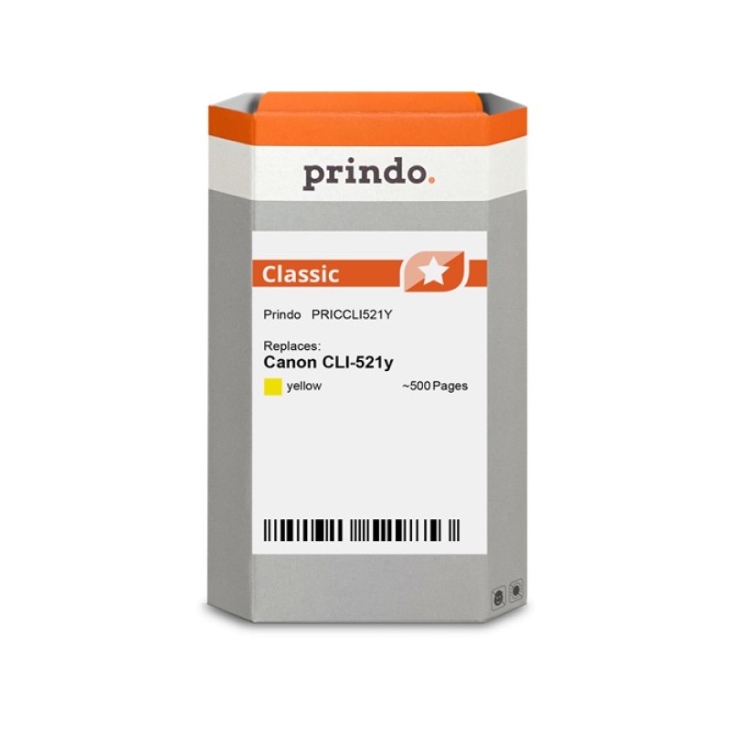 ORIGINAL Prindo Cartuccia d'inchiostro giallo PRICCLI521Y Classic 9ml alternativa per Canon CLI-521y (2936B001)