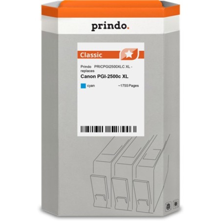 ORIGINAL Prindo Cartuccia d'inchiostro ciano PRICPGI2500XLC Classic XL ~1755 Seiten 19,3ml alternativa per Canon PGI-2500c XL (9