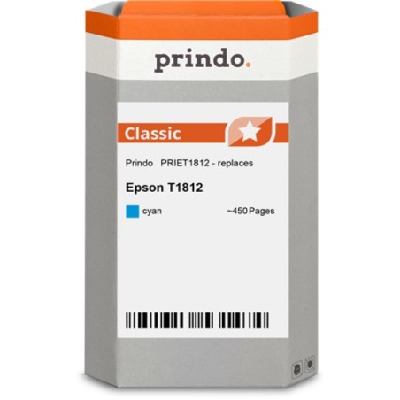 ORIGINAL Prindo Cartuccia d'inchiostro ciano PRIET1812 Classic XL ~450 Seiten alternativa per Epson T1812 (C13T18124010)