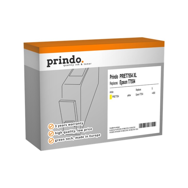 ORIGINAL Prindo Cartuccia d'inchiostro giallo PRIET7554 Classic XL ~4000 Seiten 39ml compatibile con Epson T7554 (C13T755440)