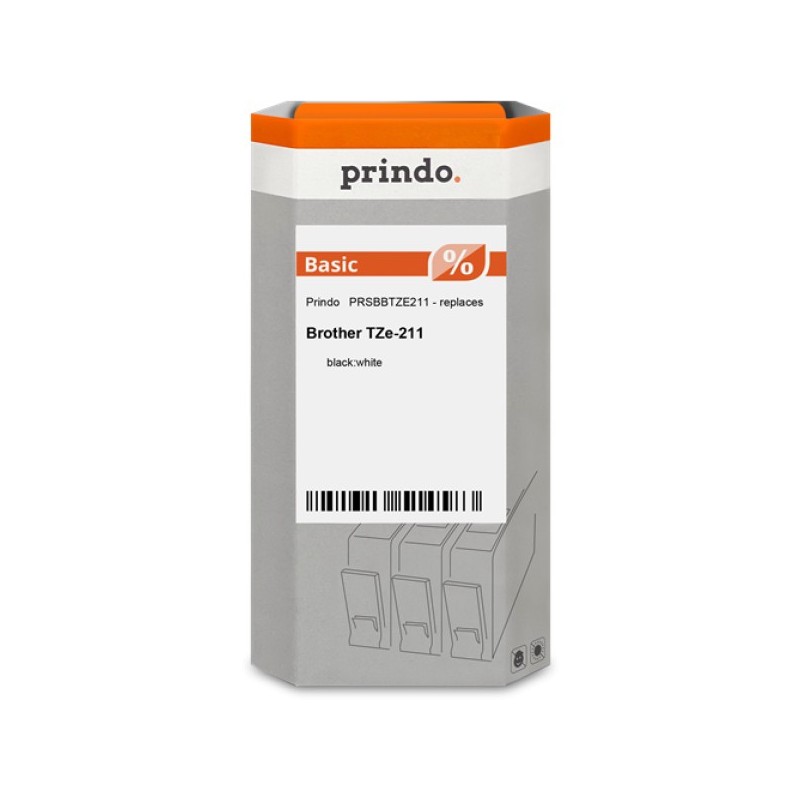 ORIGINAL Prindo Nastro Nero su bianco PRSBBTZE211 Basic compatibile con Brother TZe-211, 6 mm x 8 m, laminato