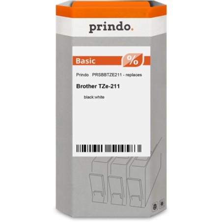 ORIGINAL Prindo Nastro Nero su bianco PRSBBTZE211 Basic compatibile con Brother TZe-211, 6 mm x 8 m, laminato