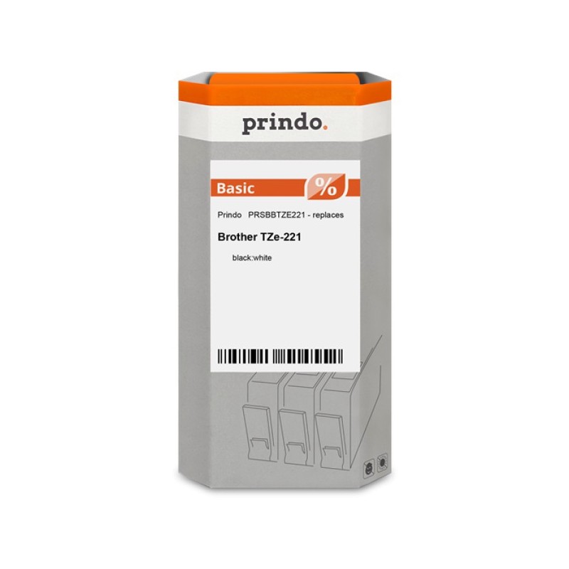 ORIGINAL Prindo Nastro Nero su bianco PRSBBTZE221 Basic compatibile con Brother TZe-221, 9 mm x 8 m, laminato