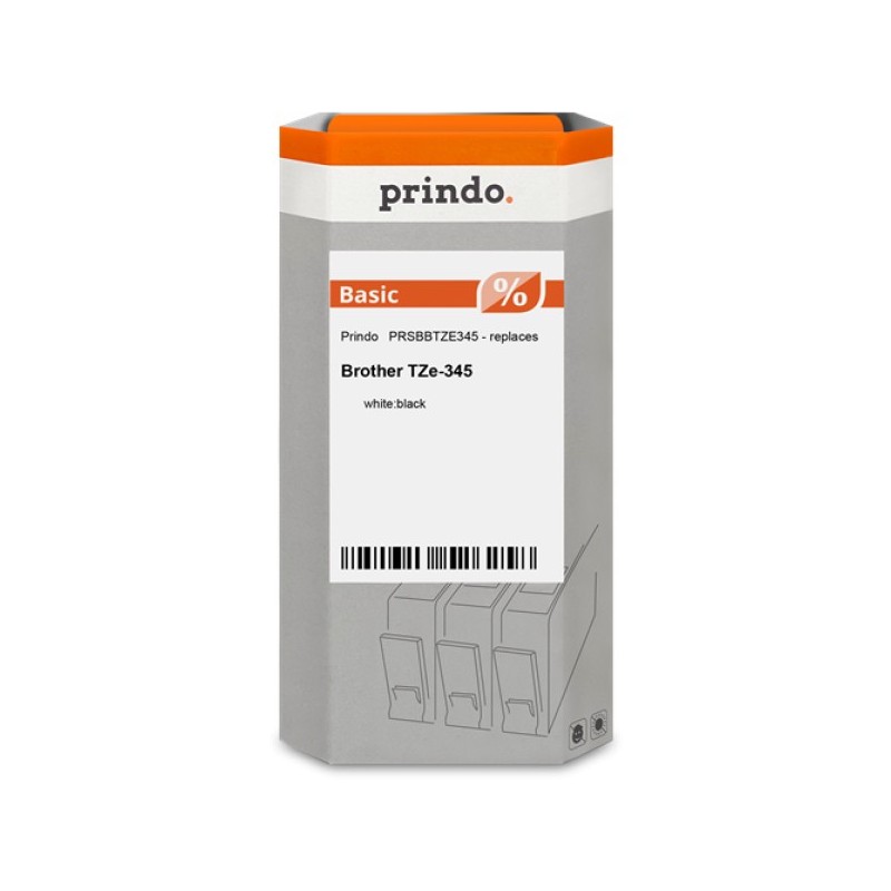 ORIGINAL Prindo Nastro Bianco su nero PRSBBTZE345 Basic compatibile con Brother TZe-345, 18 mm x 8 m, laminato