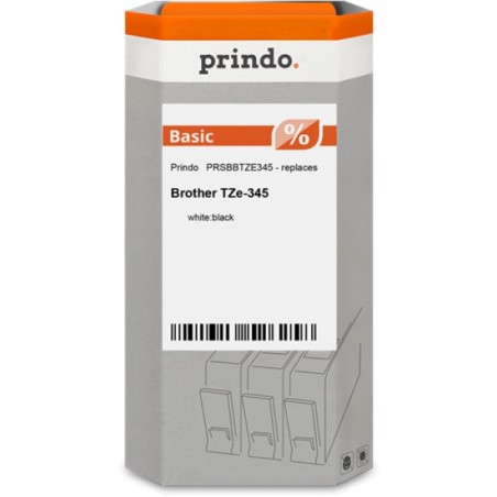 ORIGINAL Prindo Nastro Bianco su nero PRSBBTZE345 Basic compatibile con Brother TZe-345, 18 mm x 8 m, laminato