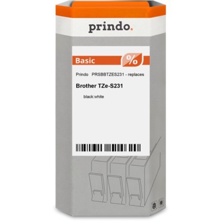ORIGINAL Prindo Nastro Nero su bianco PRSBBTZES231 Basic compatibile con Brother TZe-S231, 12 mm x 8 m, laminato, adesivo extra 