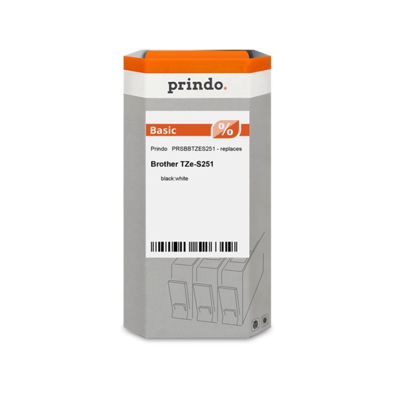ORIGINAL Prindo Nastro Nero su bianco PRSBBTZES251 Basic compatibile con Brother TZe-S251, 24 mm x 8 m, laminato