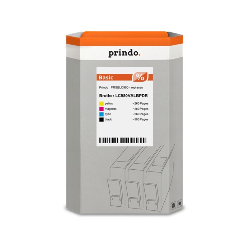 ORIGINAL Prindo Multipack nero / ciano / magenta / giallo PRSBLC980 Basic alternativa per Brother LC980VALBPDR (LC-980bk + LC-98