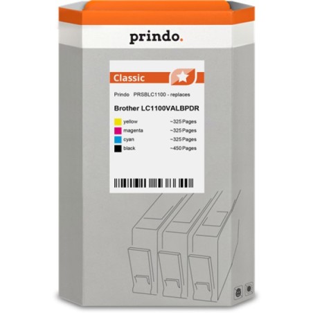 ORIGINAL Prindo Multipack nero / ciano / magenta / giallo PRSBLC1100 Classic alternativa per Brother LC1100VALBPDR (LC-1100bk + 