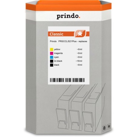 ORIGINAL Prindo Multipack nero / ciano / magenta / giallo PRSCCLI521Plus Classic alternativa per Canon 2x PGI-520bk + 1x CLI-521