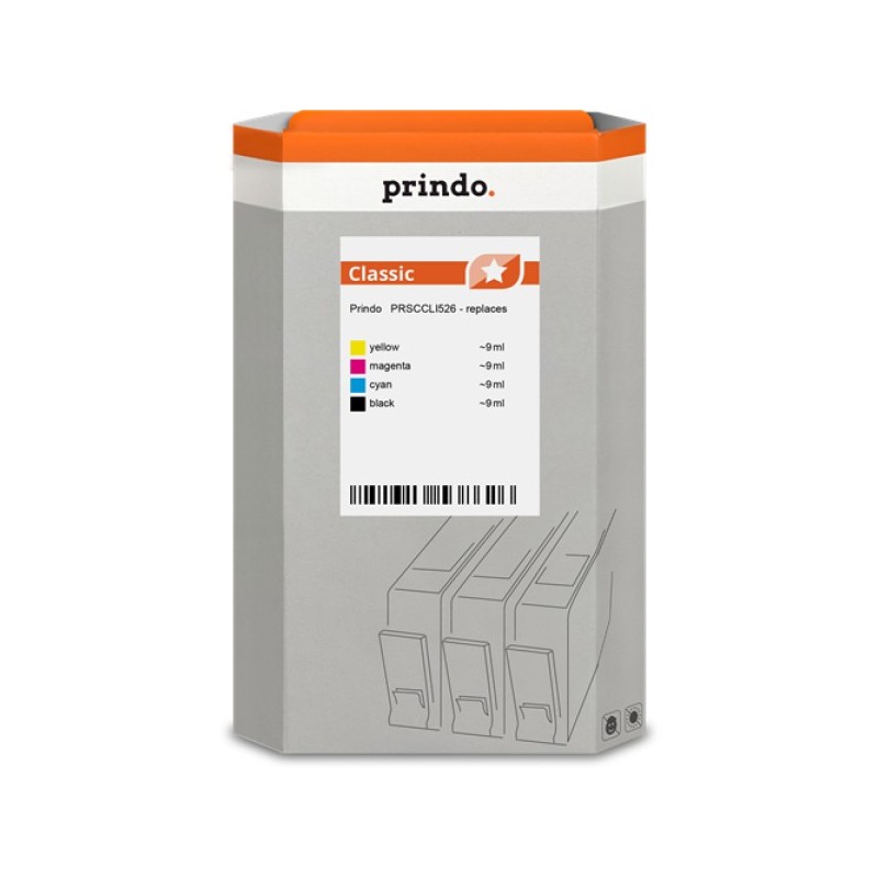 ORIGINAL Prindo Multipack nero / ciano / magenta / giallo PRSCCLI526 Classic compatibile con Canon 526: 1x CLI-526bk + 1x CLI-52
