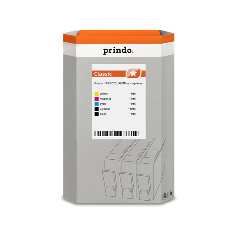ORIGINAL Prindo Multipack nero / ciano / magenta / giallo PRSCCLI526Plus Classic alternativa per Canon 2x PGI-525Pgbk + 1x CLI-5
