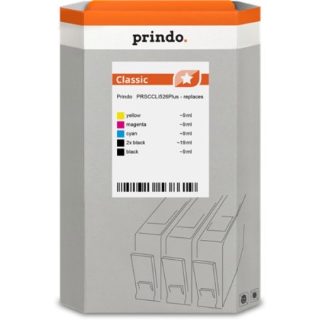 ORIGINAL Prindo Multipack nero / ciano / magenta / giallo PRSCCLI526Plus Classic alternativa per Canon 2x PGI-525Pgbk + 1x CLI-5