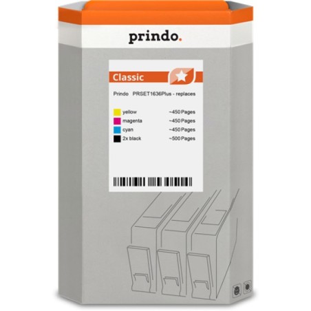 ORIGINAL Prindo Multipack nero / ciano / magenta / giallo PRSET1636Plus Classic alternativa per Epson 2x T1631 + 1x T1632 + 1x T