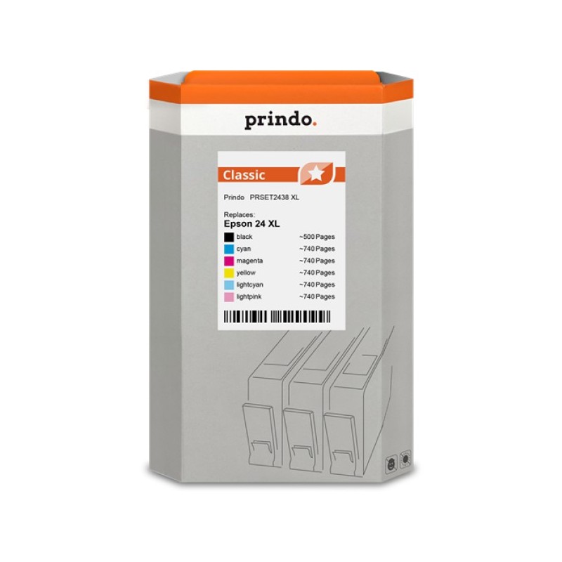 ORIGINAL Prindo Multipack nero / ciano / magenta / giallo / ciano (chiaro) / magenta (chiaro) PRSET2438 Classic XL alternativa p