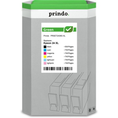 ORIGINAL Prindo Multipack nero / ciano / magenta / giallo / ciano (chiaro) / magenta (chiaro) PRSET2438G Green XL ~4200 Seiten