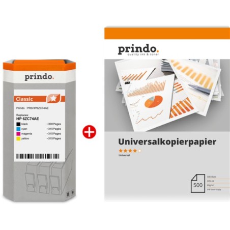 ORIGINAL Prindo Value Pack nero / ciano / magenta / giallo / Bianco PRSHP6ZC74AE MCVP Classic ~1245 Seiten