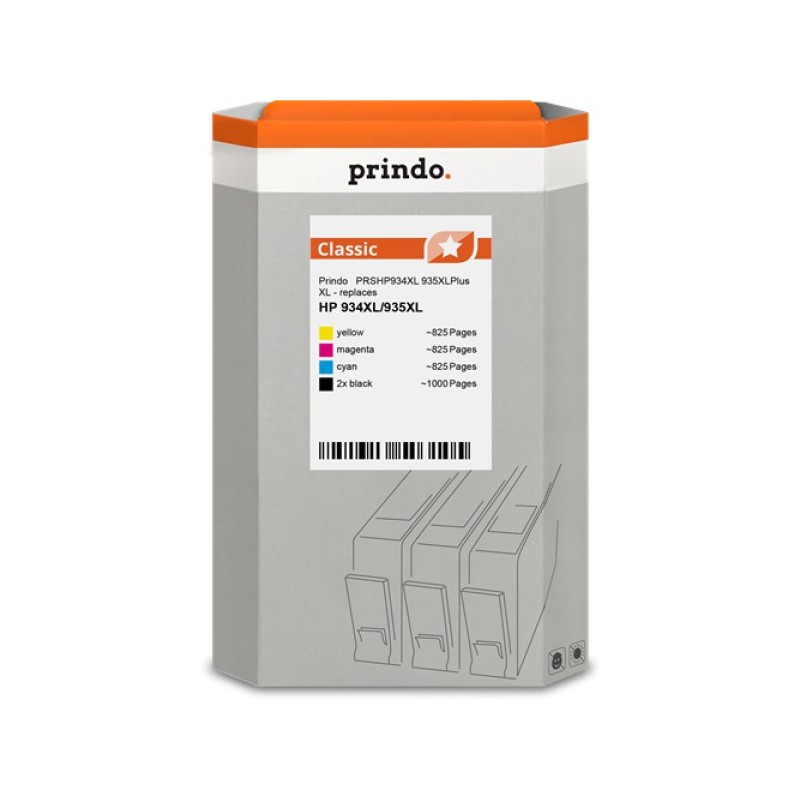ORIGINAL Prindo Multipack nero / ciano / magenta / giallo PRSHP934XL 935XLPlus Classic XL alternativa per HP 2x C2P23AE (934XL) 