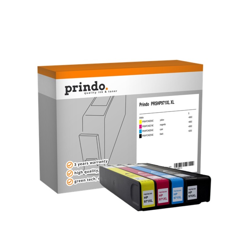 ORIGINAL Prindo Multipack nero / ciano / magenta / giallo PRSHP971XL Basic XL alternativa per HP CN625AE (970XL) + CN626AE (971X