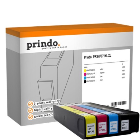 ORIGINAL Prindo Multipack nero / ciano / magenta / giallo PRSHP971XL Basic XL alternativa per HP CN625AE (970XL) + CN626AE (971X