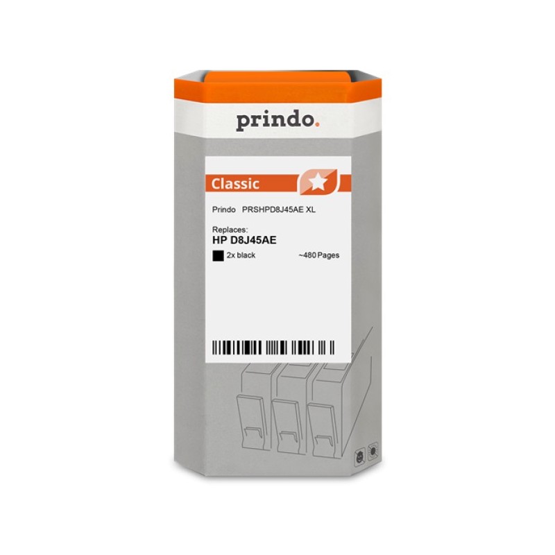 ORIGINAL Prindo Multipack nero PRSHPD8J45AE Classic XL Prindo BASIC: L'alternativa economica per HP D8J45AE (contenuto: 2x CH563