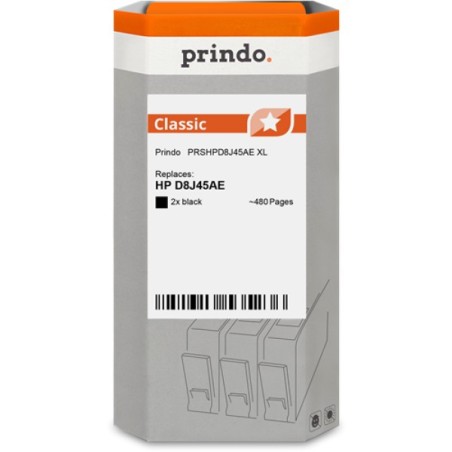 ORIGINAL Prindo Multipack nero PRSHPD8J45AE Classic XL Prindo BASIC: L'alternativa economica per HP D8J45AE (contenuto: 2x CH563