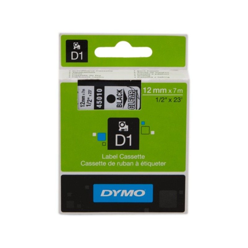 ORIGINAL DYMO Nastro Nero su trasparente S0720500 45010 12mm x 7m, Standard-D1-ruolo