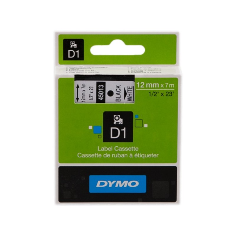 ORIGINAL DYMO Nastro Nero su bianco S0720530 45013 12mm x 7m, Standard-D1-ruolo