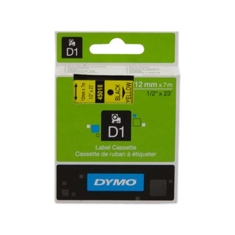ORIGINAL DYMO Nastro Nero su giallo S0720580 45018 12mm x 7m, Standard-D1-ruolo