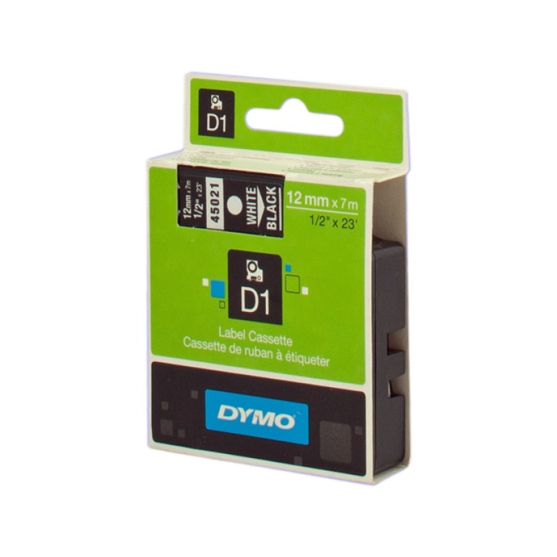 ORIGINAL DYMO Nastro Bianco su nero S0720610 45021 12mm x 7m, Standard-D1-ruolo