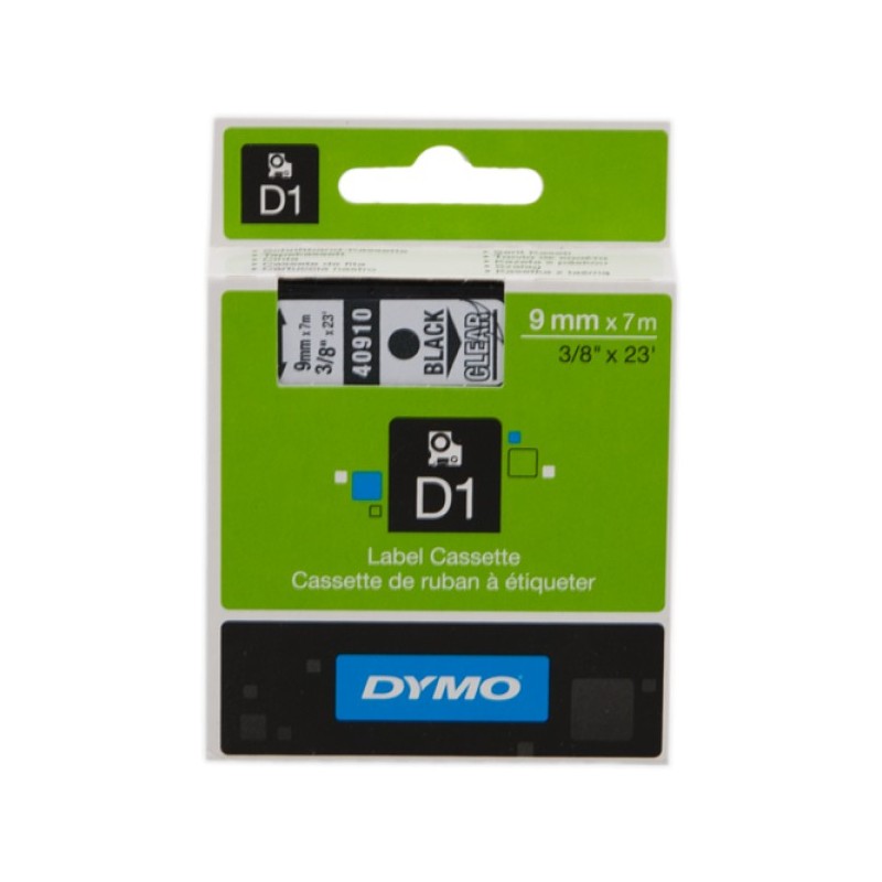 ORIGINAL DYMO Nastro Nero su trasparente S0720670 40910 9mm x 7m, nastro standard D1