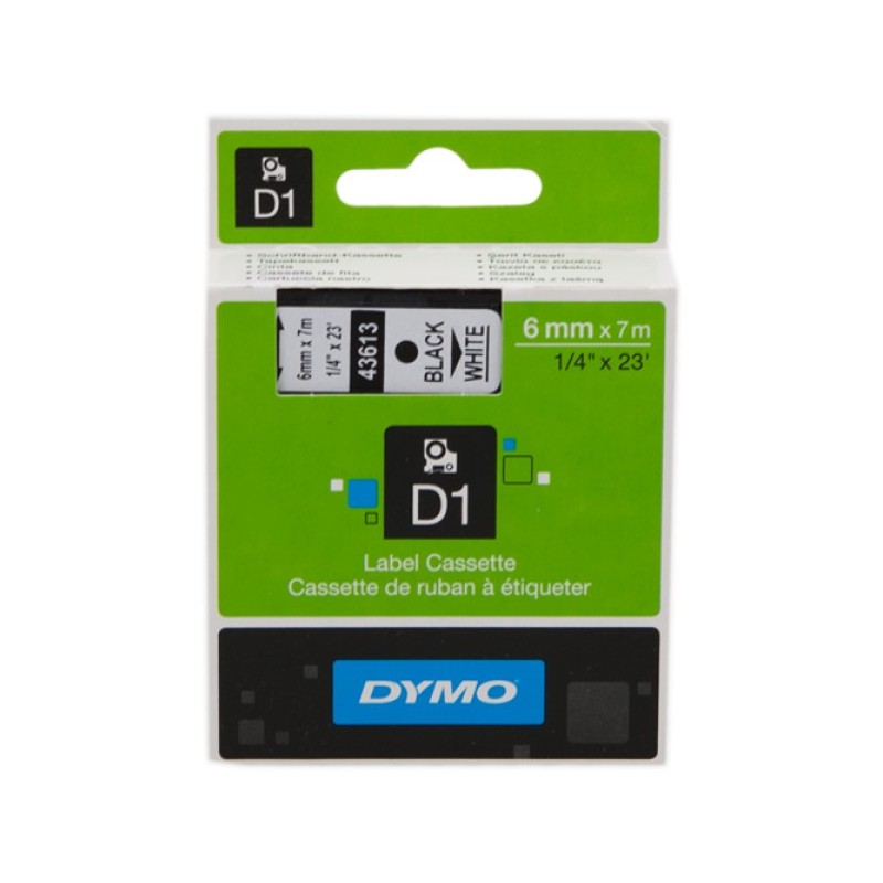ORIGINAL DYMO Nastro Nero su bianco S0720780 43613 6mm x 7m, nastro standard D1