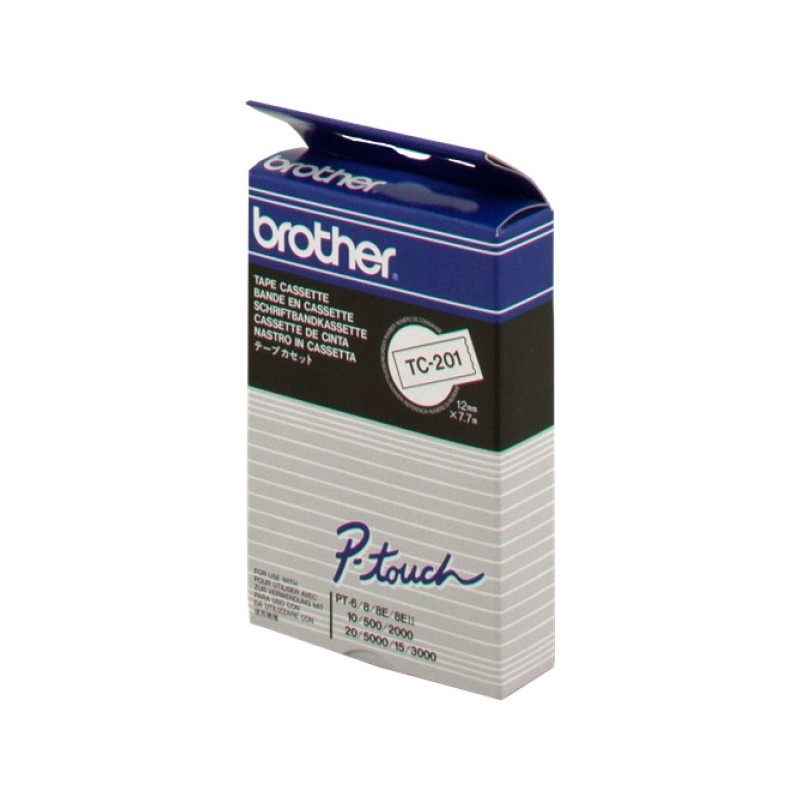 ORIGINAL Brother Nastro Nero su bianco TC-201 12 mm x 7,7 m, laminato
