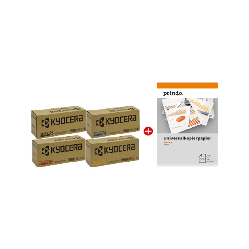 ORIGINAL Kyocera Value Pack nero / ciano / magenta / giallo TK-5270 MCVP 01 + Prindo Universal Papier 500 Blatt