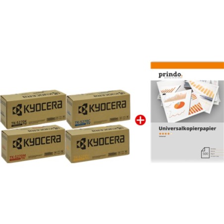 ORIGINAL Kyocera Value Pack nero / ciano / magenta / giallo TK-5270 MCVP 01 + Prindo Universal Papier 500 Blatt