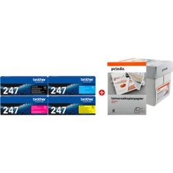 ORIGINAL Brother Value Pack nero / ciano / magenta / giallo TN-247 MCVP 01 + Prindo Universal Papier 2500 Blatt ~9900 Seiten
