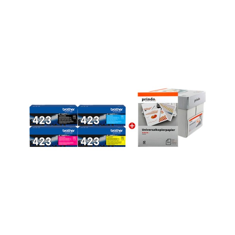 ORIGINAL Brother Value Pack nero / ciano / magenta / giallo TN-423 MCVP + Prindo Universal Papier 2500 Blatt ~18500 Seiten